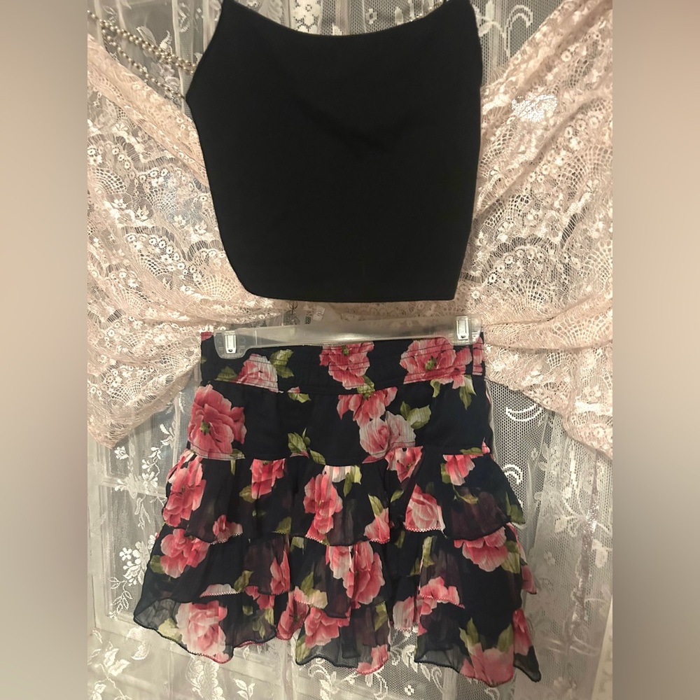 Romantic floral ruffle skirt with tank
